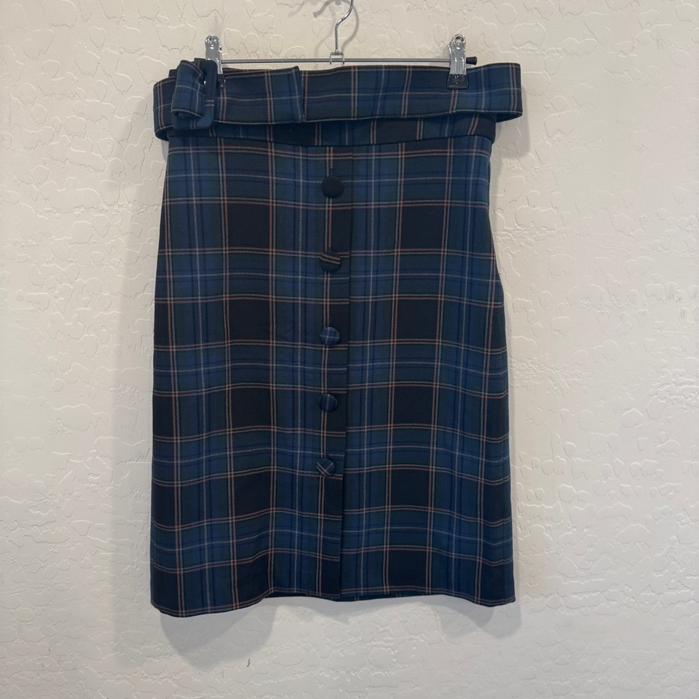 Anthropologie Maeve Bernadette Button-Front Midi Skirt Tartan Plaid Womens 4 - Picture 2 of 7